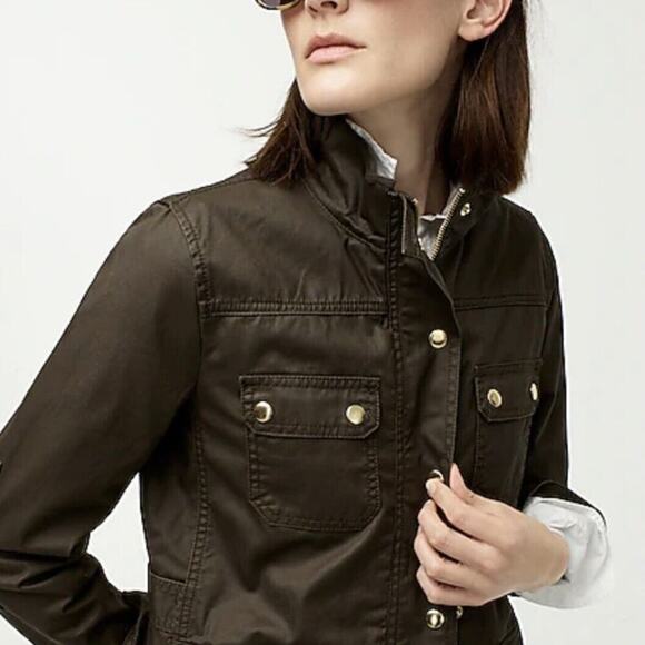 J.Crew The‎ Downtown Field Jacket M Mossy Brown Olive Zip Snap Utility - Picture 2 of 13